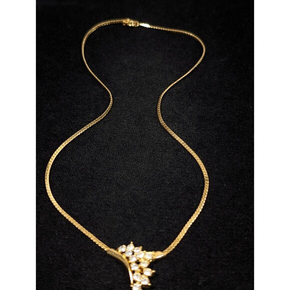 Vintage Clear Rhinestone Cascade Curved Bar Herringbone Choker Necklace 17 in - Picture 6 of 12